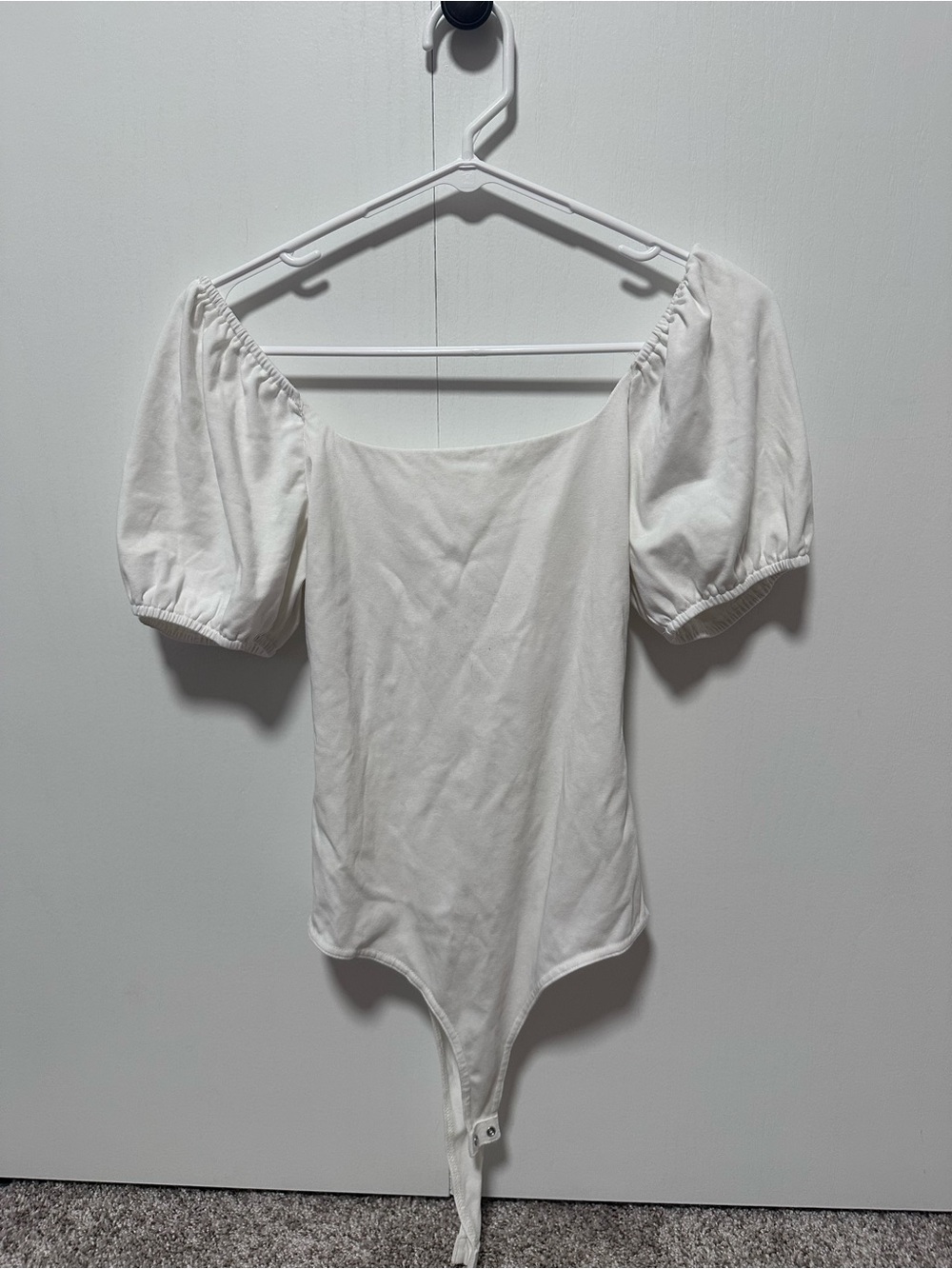 White Puff Sleeve Bodysuit Top - Women's